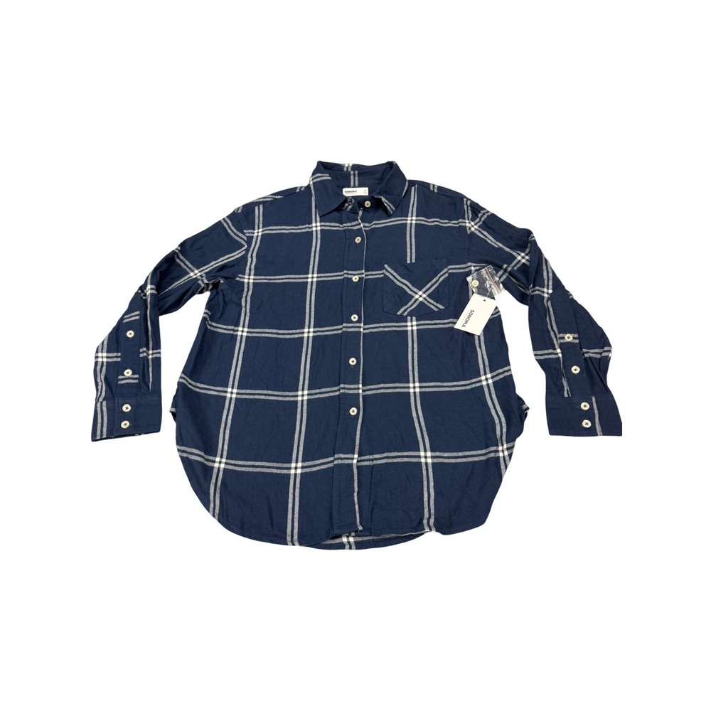 Sonoma Goods For Life Womens PS Petite Small Navy Plaid Oversized Shirt